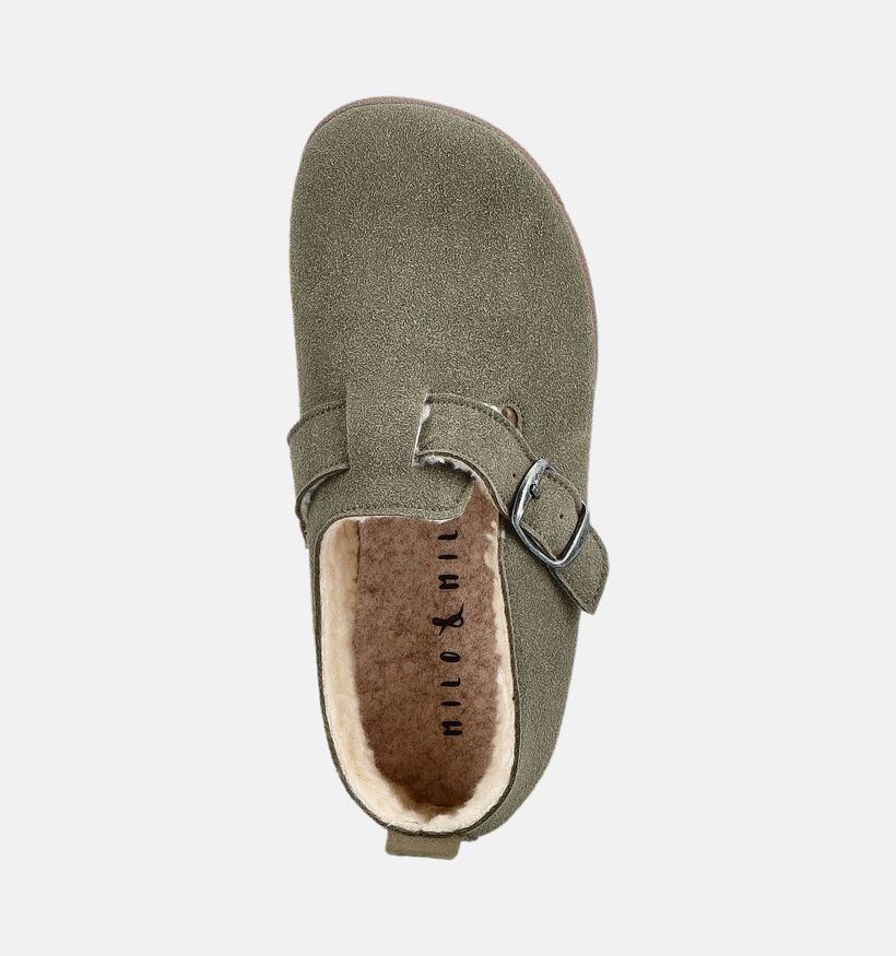 Milo & Mila Pantoufles en Vert kaki pour filles, gar&ccedil;ons (381139) - pour semelles orthop&eacute;diques