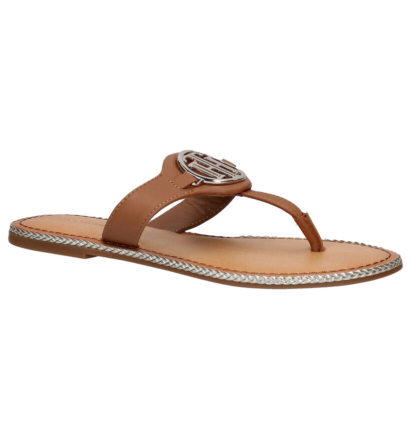 Tommy Hilfiger Essential Cognac Teenslippers in leer (285445)