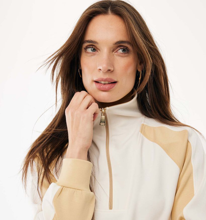 Mexx Half-Zip Lichtbruine/Witte Sweater voor dames (368536)