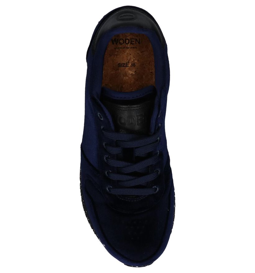 Woden Ydun Velvet Donker Blauwe Sneakers in velours (225715)