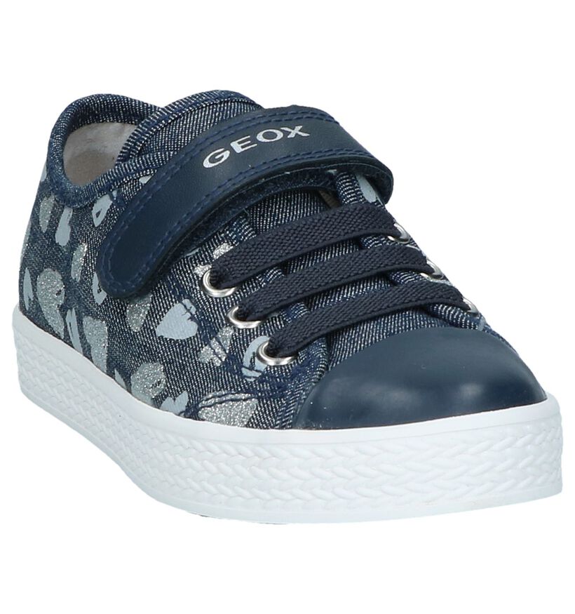 Donkerblauwe Sneakers met hartjes Geox in stof (237970)