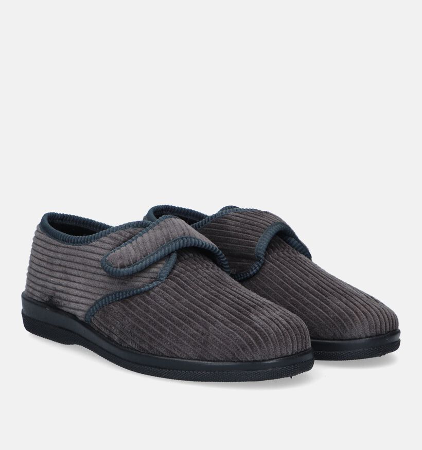 Slippers comfort Pantoufles avec fermeture à velcro en Gris pour hommes (332766)