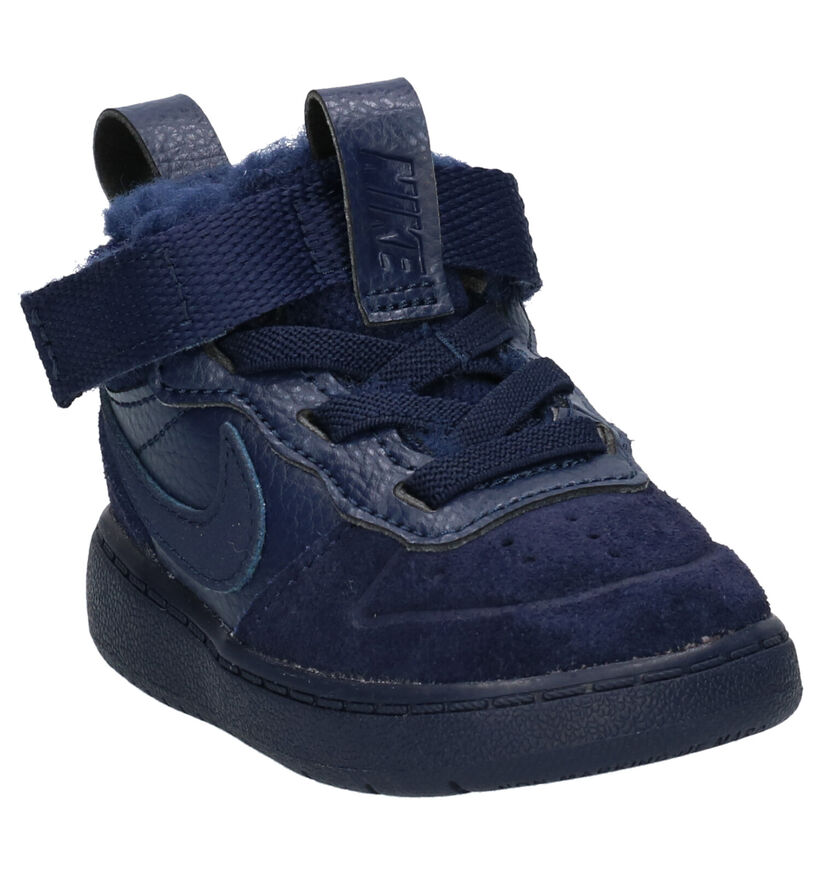 Nike Court Borough Mid Blauwe Sneakers in daim (261732)