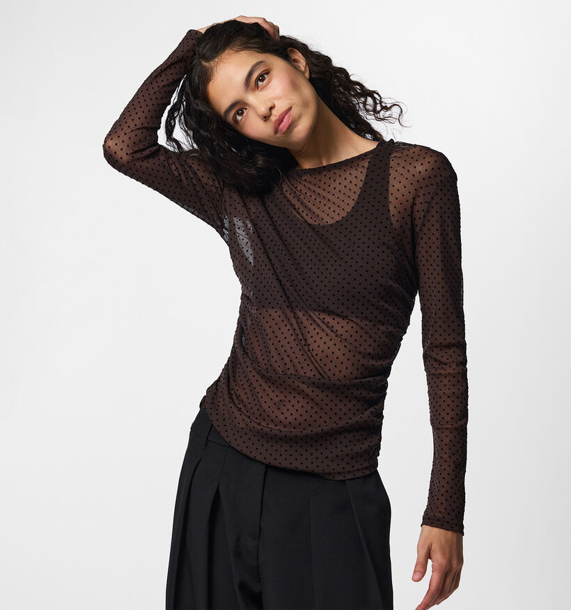 Pieces Bobo Mesh Donkerbruine T-shirt met Lange Mouwen voor dames (378366)