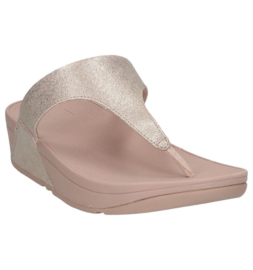 Rose Gold FitFlop Shimmy Suede Toe-Thong Teenslippers, , pdp