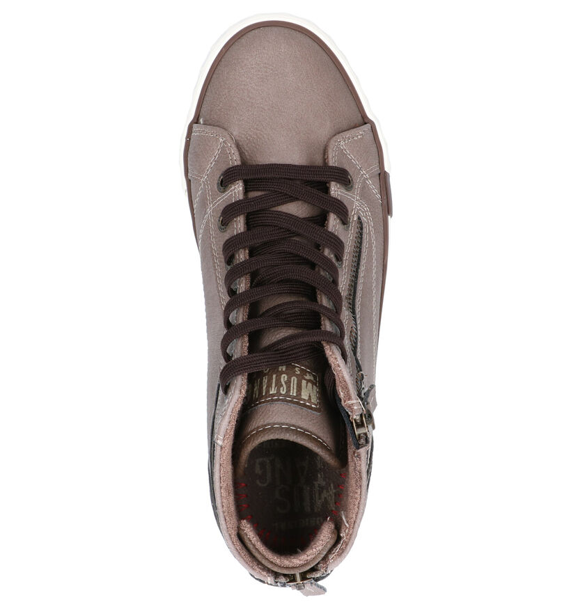 Mustang Taupe Hoge Sneakers in leer (261098)