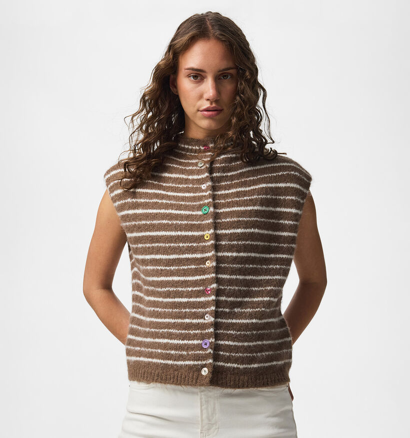 Pieces Asira Button Knit Gilet sans manches en Marron pour femmes (379328)
