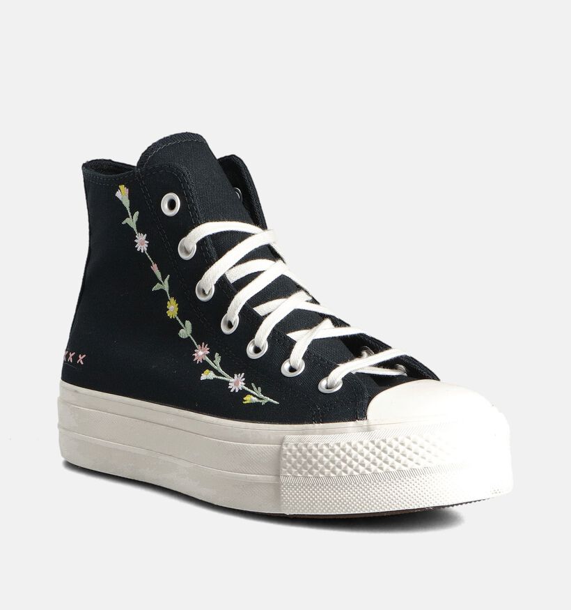 Converse Chuck Taylor All Star Lift Floral Baskets montantes en Noir pour femmes (357546) - pour semelles orthopédiques