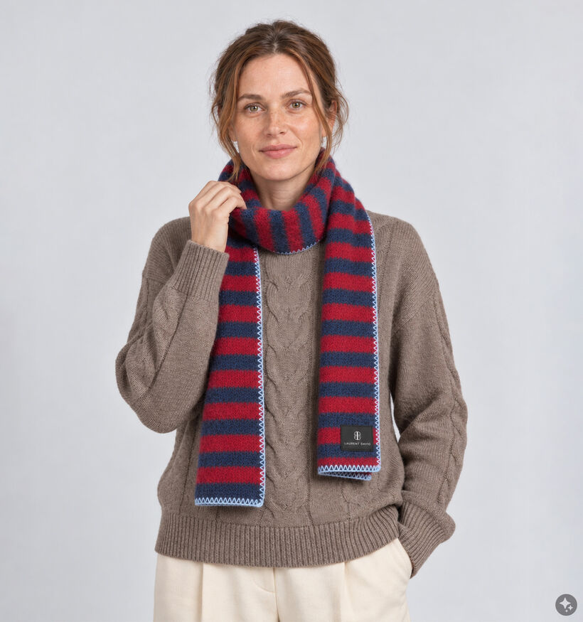 Laurent David Bordeaux/Marineblauwe Gestreepte Sjaal voor dames (382903)