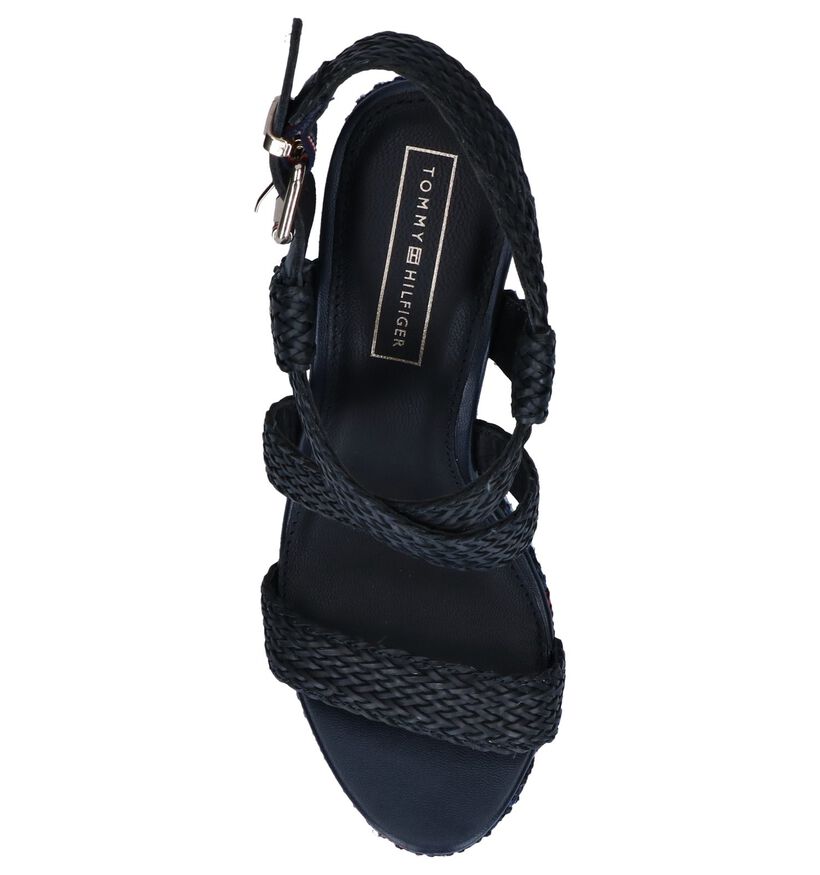 Donkerblauwe Sandalen Tommy Hilfiger Tommy Raffia Wedge in kunstleer (241811)