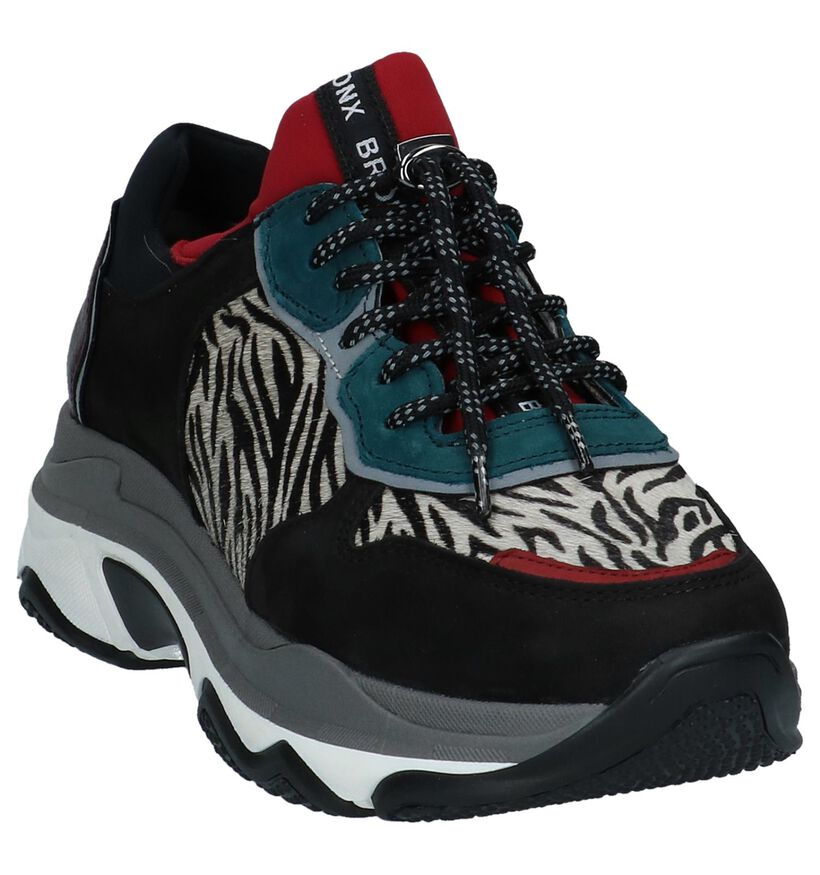 Bronx Zwarte Sneakers met Zebraprint, , pdp