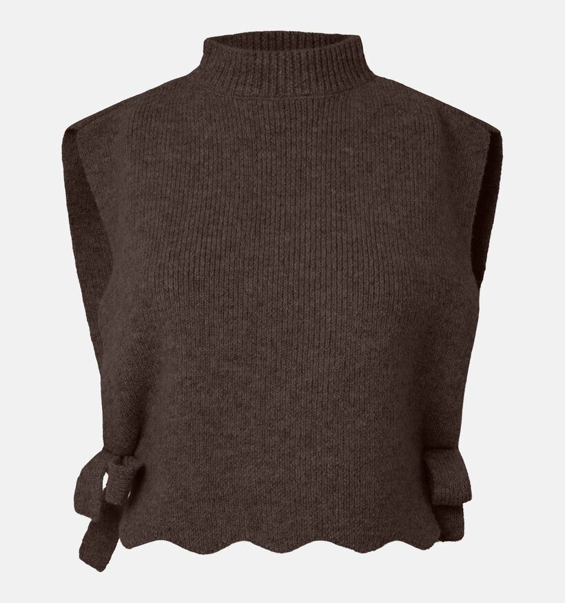 Pieces Autumn Neckwarmer Pull sans manches en Marron fonc&eacute; pour femmes (379337)