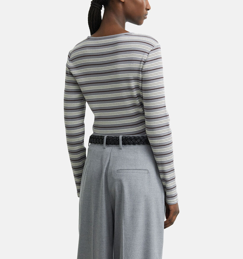 comma Grijze Gestreepte T-shirt met Lange Mouwen voor dames (381680)