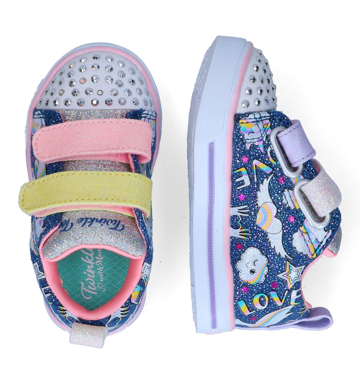 Skechers Sparkle Lite Blauwe Velcroschoenen met Lichtjes Meisjes Babyschoenen Online op TORFS.BE
