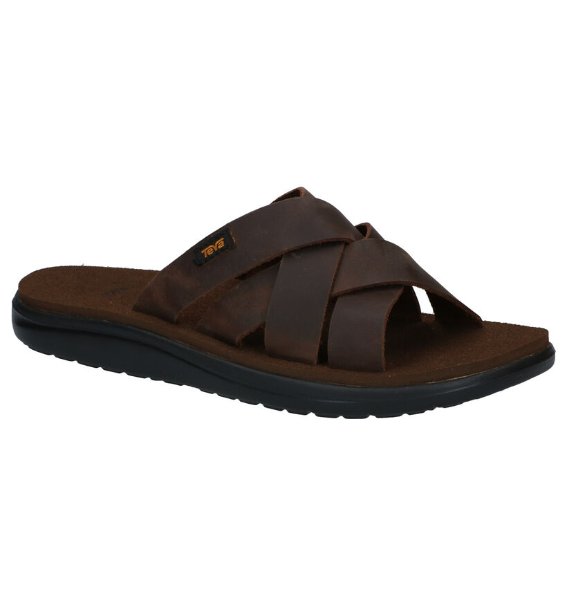 Teva Voya Bruine Slippers in leer (305618)