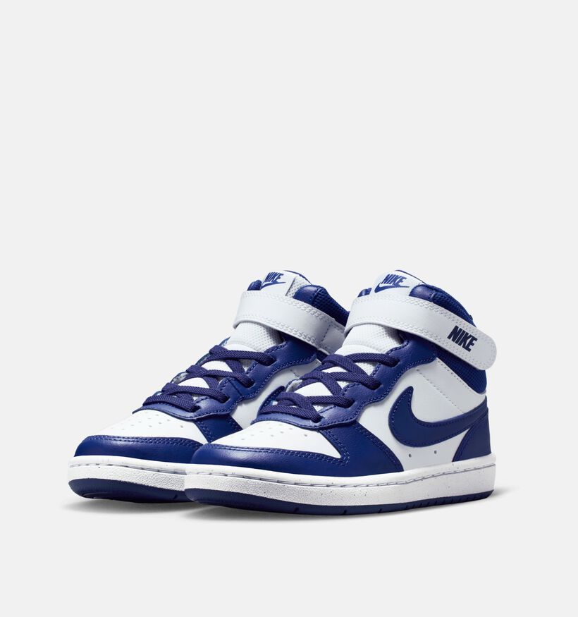 Nike Court Borough Baskets montantes en Blanc/Bleu pour garçons (364597)
