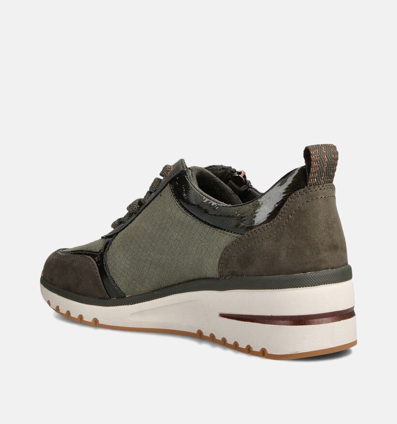 Marco Tozzi Kaki Sneakers met Veter en Rits voor dames (360732) - geschikt voor steunzolen