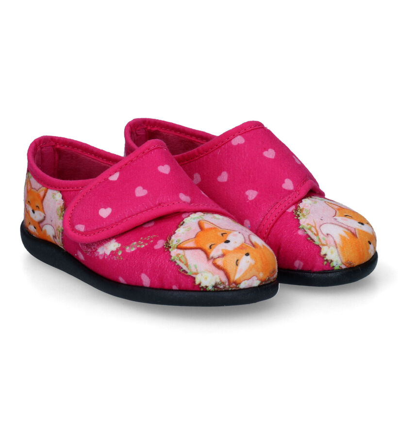 Milo & Mila Pantoufles fermées en Rose fuchsia en textile (317203)