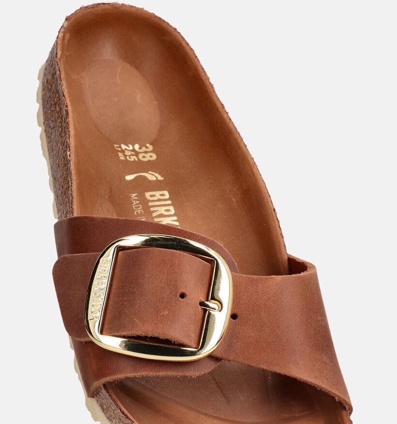 Birkenstock Madrid Big Buckle Natural Leather Oiled Cognac Slippers voor dames (369564)