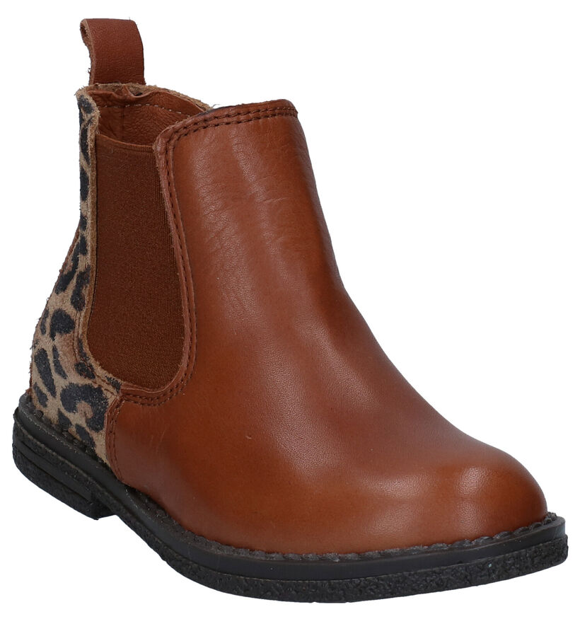 Milo & Mila Agon Leopard Bottines Chelsea en Cognac pour filles (295483)