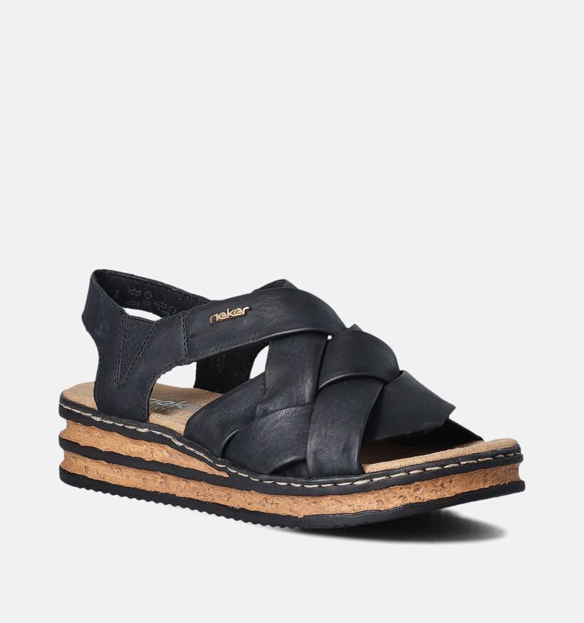 Rieker Sandales talon compensé en Noir pour femmes (354947)