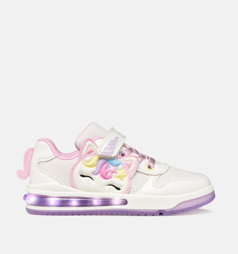 Geox Sketlite Unicorn Witte Sneakers met Lichtjes voor meisjes (370134) - geschikt voor steunzolen