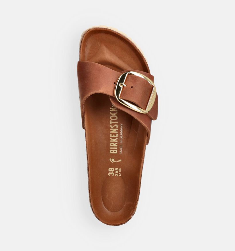 Birkenstock Madrid Big Buckle Natural Leather Oiled Cognac Slippers voor dames (369564)
