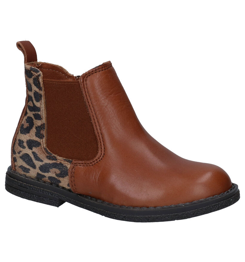 Milo & Mila Agon Leopard Bottines Chelsea en Cognac pour filles (295483)