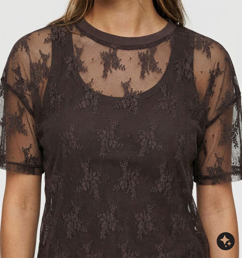 Vero Moda Nikita Donkerbruine Mesh Blouse voor dames (381943)