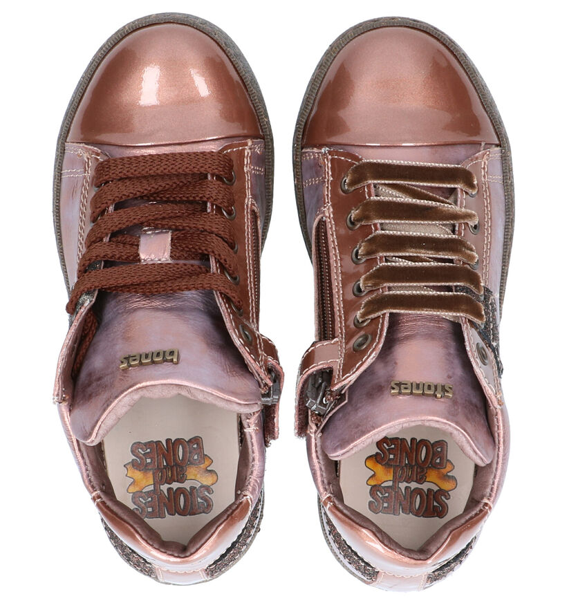 STONES and BONES Strac Metallic Roze Rits/Veterschoenen in leer (256776)