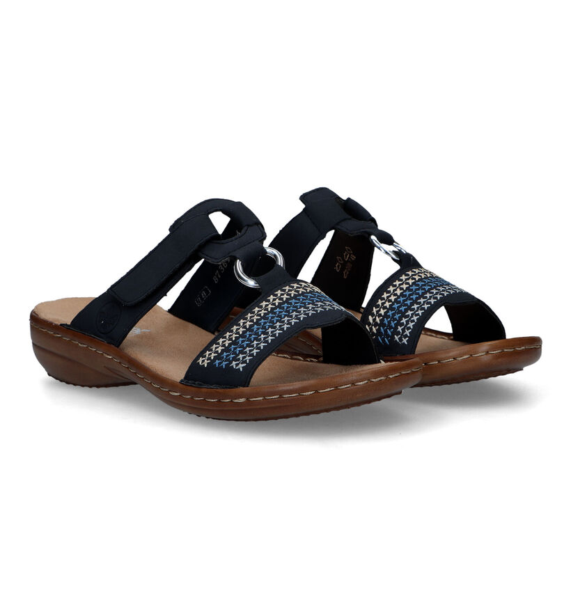 Rieker Nu-pieds plates en Bleu foncé en simili cuir (323605)