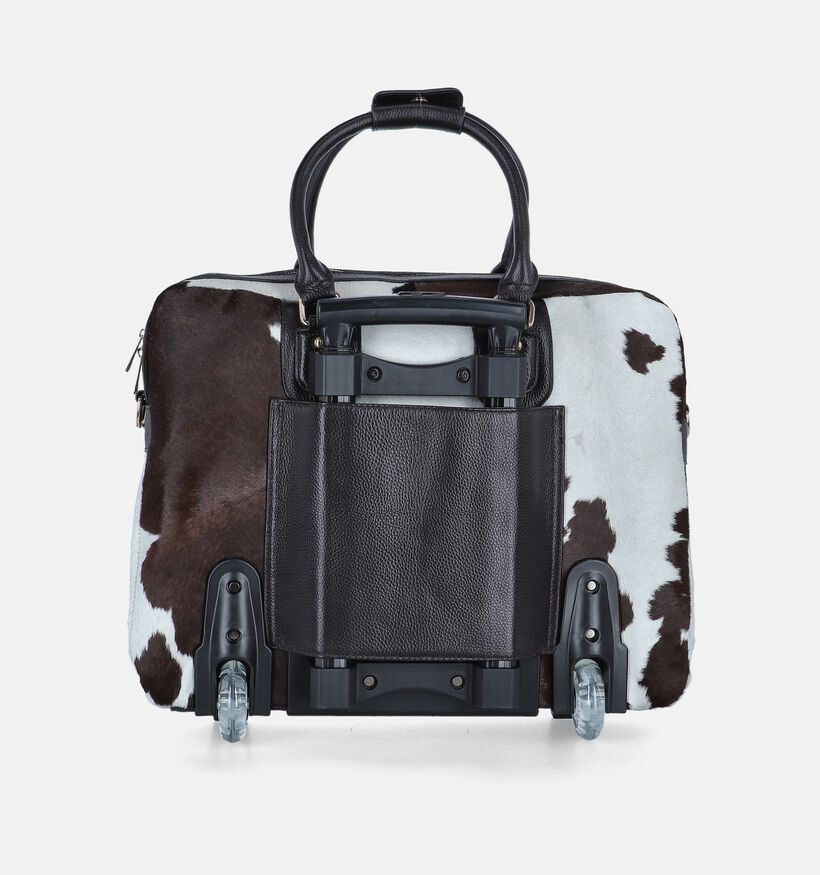 Olivia Lauren Cowhide Witte/Zwarte Laptoptas met Wieltjes (Trolley) voor dames (378535)