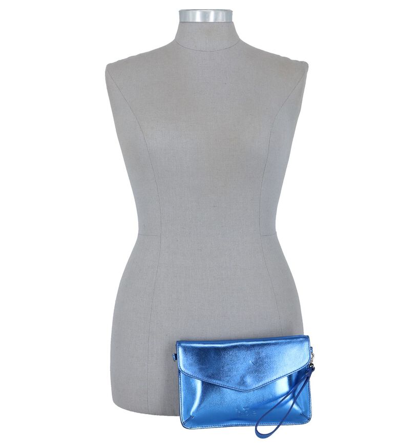 Via Limone Metallic Blauw Clutch Tasje in leer (234029)