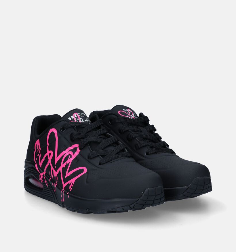 Skechers Uno Dripping In Love Zwarte Sneakers voor dames (334203)