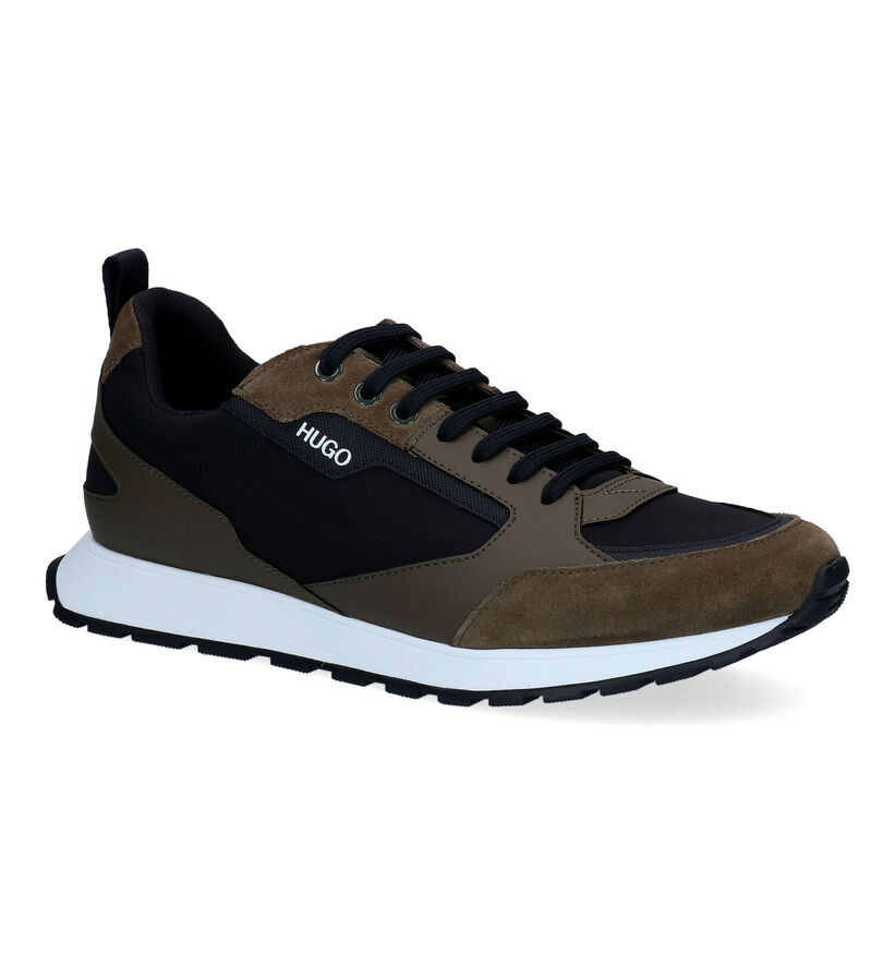 Hugo Boss Icelin Runn Baskets en Noir/Kaki en textile (296443)