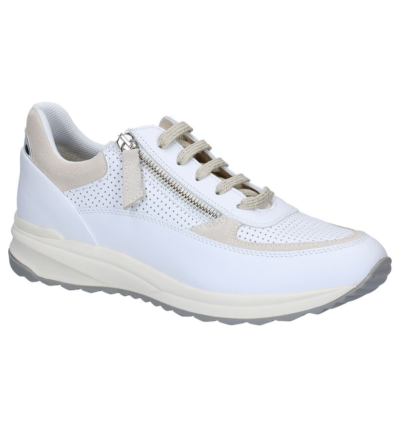 Geox Airell Witte Veterschoenen in leer (285578)