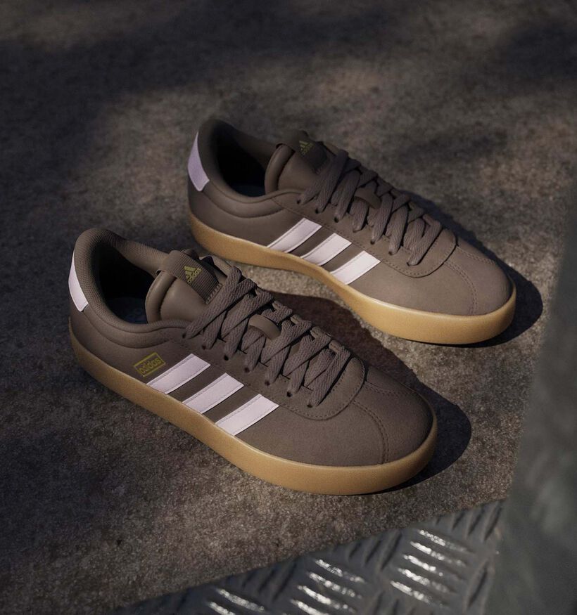 adidas VL Court 3.0 Donkerbruine/Roze Sneakers voor dames (372627) - geschikt voor steunzolen