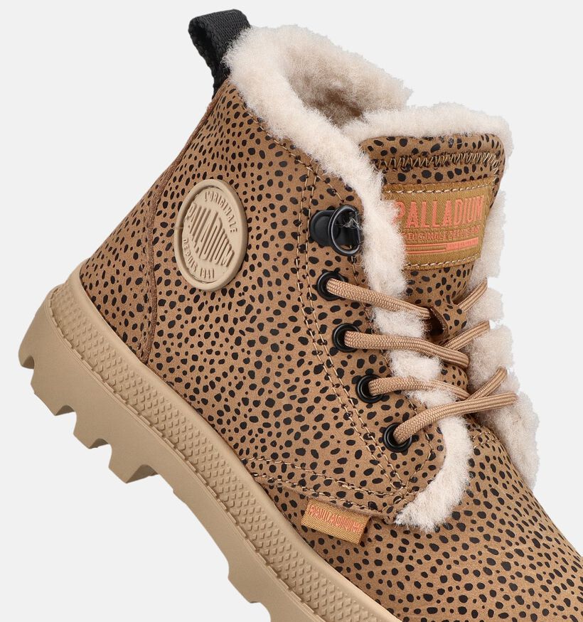 Palladium Pampa Zip Cheetah Boots &agrave; lacets en Marron pour filles (378508) - pour semelles orthop&eacute;diques