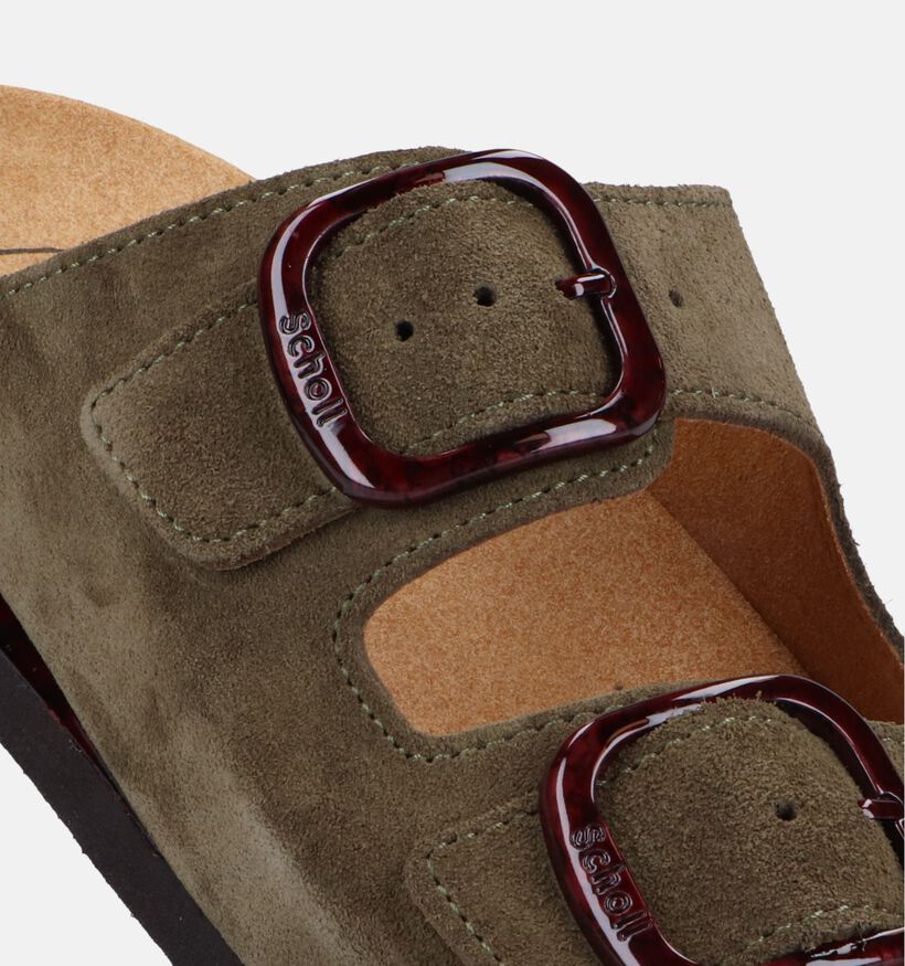 Scholl Ilary 2 Straps Kaki Slippers in nubuck (336775)