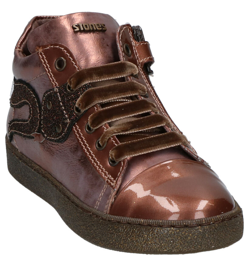 STONES and BONES Strac Metallic Roze Rits/Veterschoenen in leer (256776)