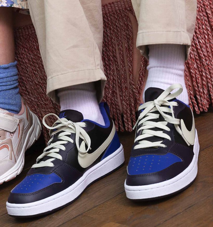 Nike Court Borough Baskets en Noir/Bleu pour filles, gar&ccedil;ons (364602) - pour semelles orthop&eacute;diques