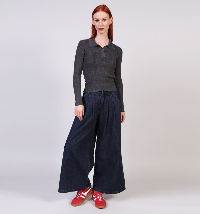 Vero Moda Siljerib LS Poloneck Donkergrijze Pull voor dames (364513)