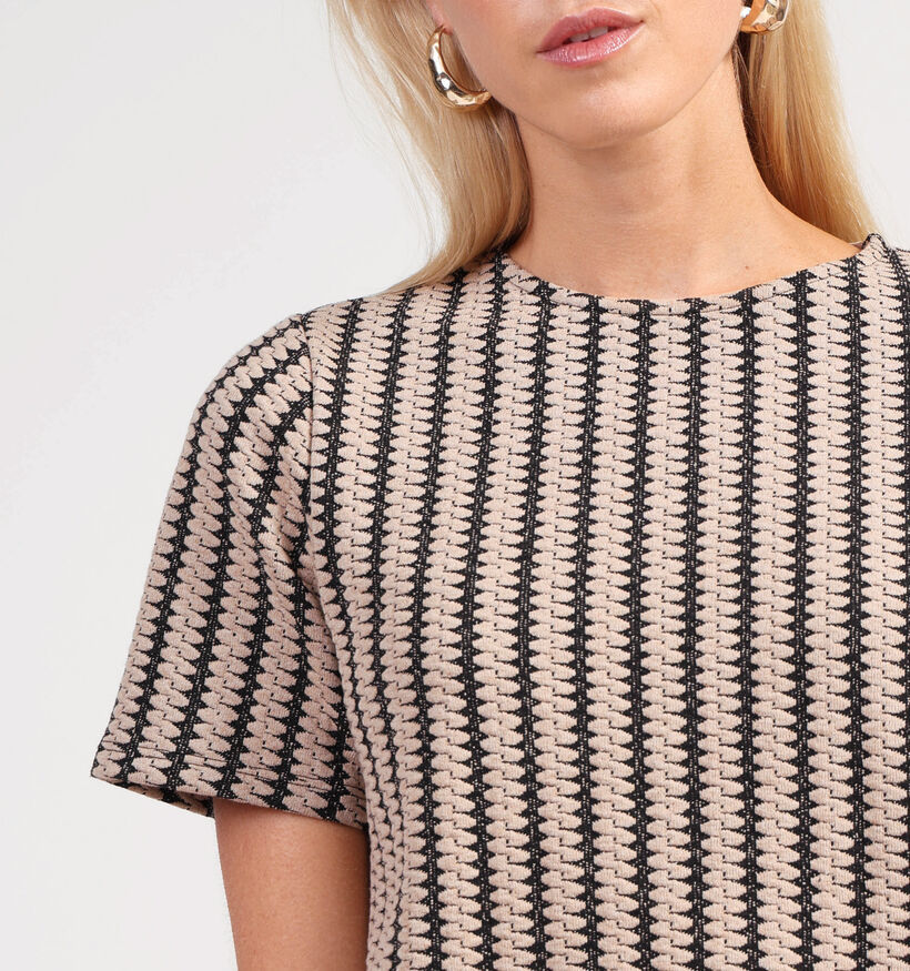 Vila Hella Jaquard Beige/Zwarte T-shirt voor dames (364085)