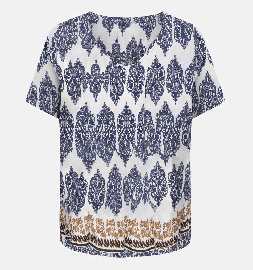 ONLY Carmakoma Havana Blouse en Blanc/Bleu fonc&eacute; pour femmes (374869)