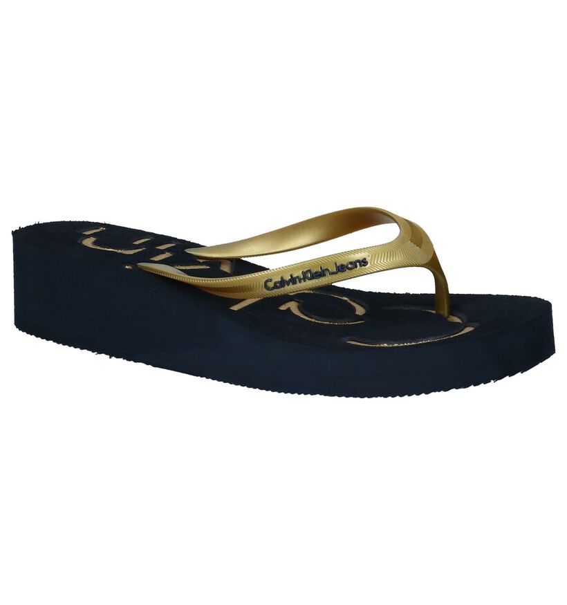 Calvin Klein Tamber Gouden Teenslippers, , pdp