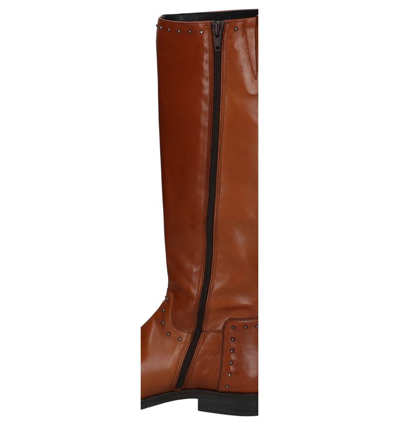 Cognac Lange Laarzen met Rits Via Limone in leer (227172)