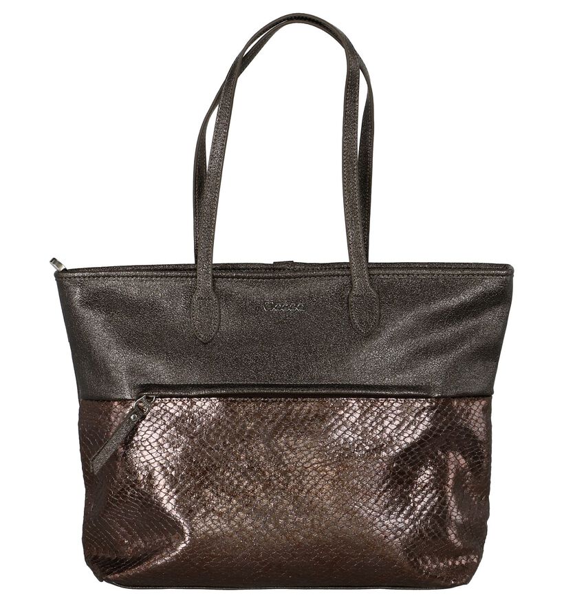 Bronzen Shopper met Slangenprint Mocca in kunstleer (235826)