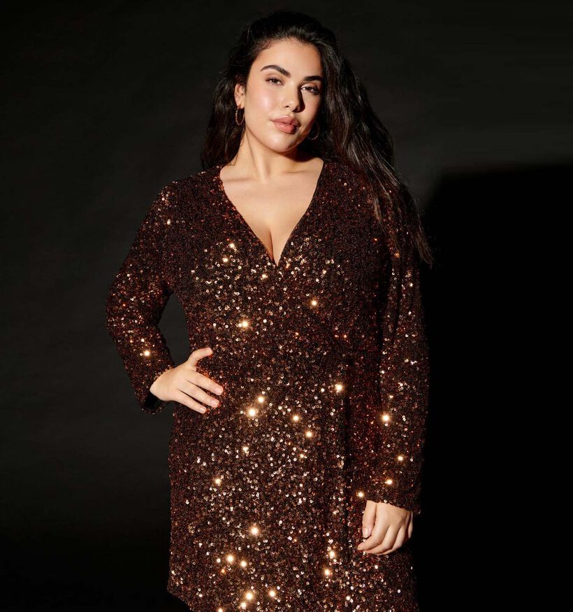 ONLY Carmakoma Sequins Bronzen Feest jurk voor dames (348431)