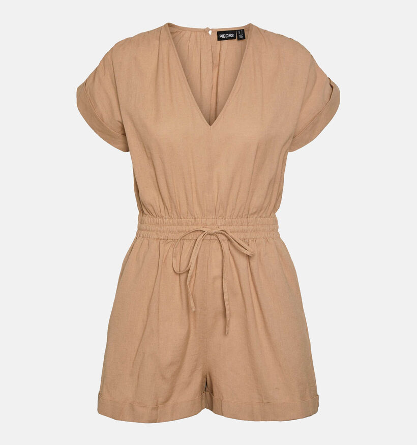 Pieces Leena Bruine Linnen Jumpsuit voor dames (334400)