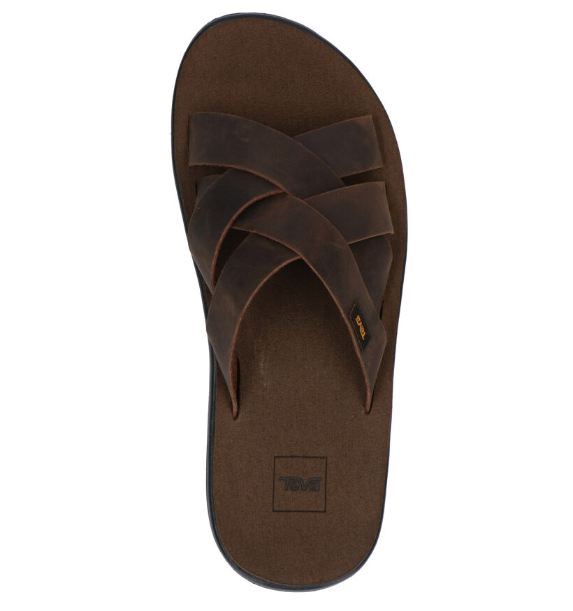 Teva Voya Bruine Slippers in leer (305618)